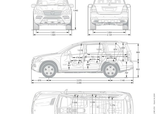 Mercedes Benz GL (2009) (Мерcедес Бенз ГЛ (2009)) - чертежи (рисунки) автомобиля